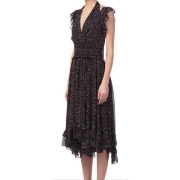 Ulla Johnson 4 Aviva 100% Silk Ruffle Midi Dress Backless Romantic Maxi Black - Picture 11 of 14